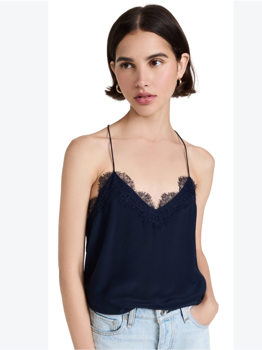 Cami NYC Navy Lace-Trim Silk Charmeuse Cami